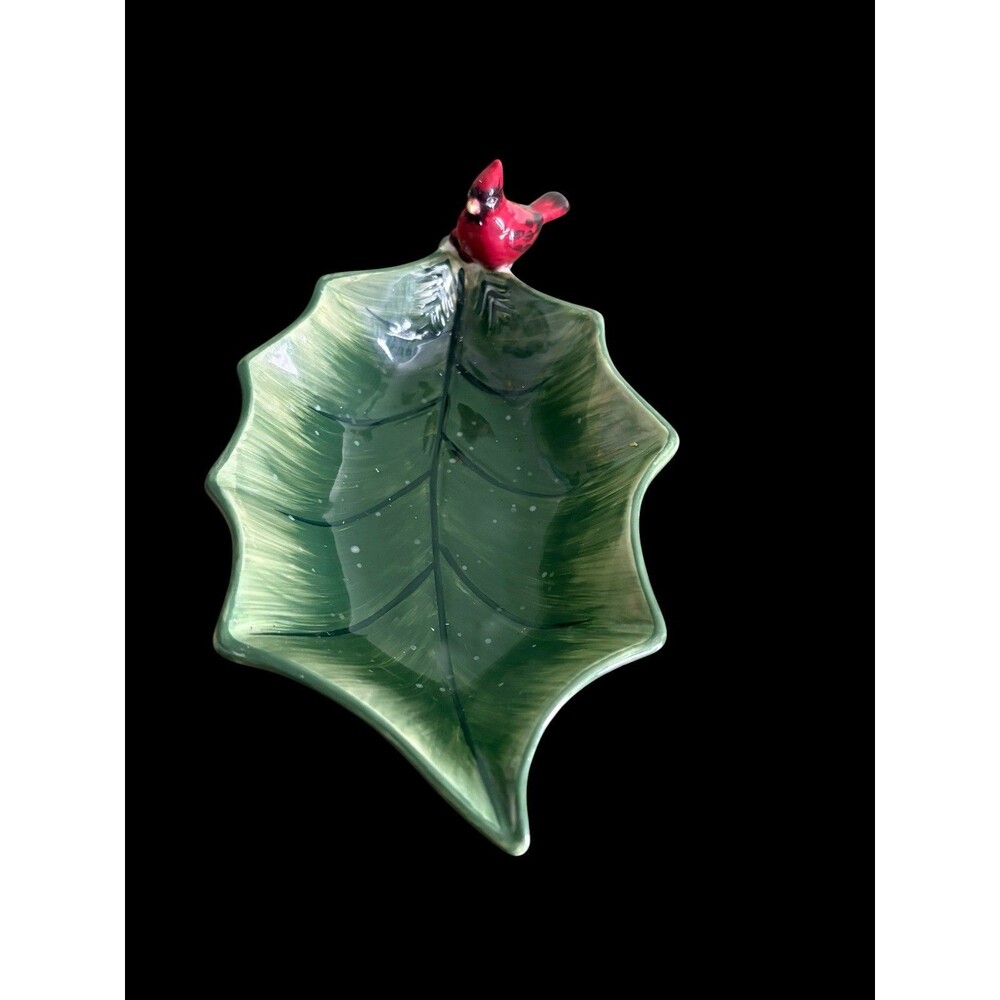 Certified International Susan Winget Cardinal Holly Leaf Candy Dish Christmas - Picture 3 of 9